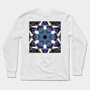 Cartoon Mandala Flower Blue Purple and White Long Sleeve T-Shirt